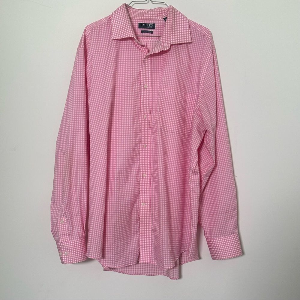 Lauren Ralph Lauren Button Down Men‎ Sz XL Pink Gingham Regular Fit Stretch